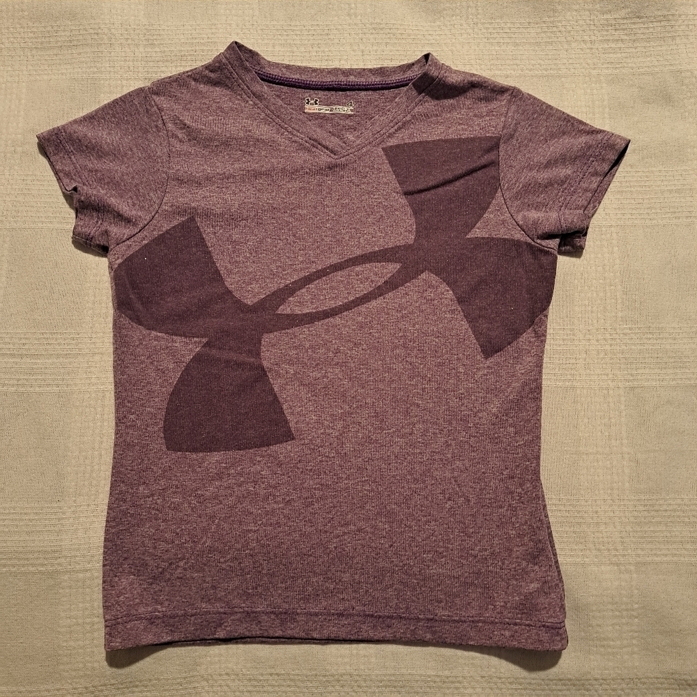 Under Armour girls size 4 2 tone purple shirt, logo is sparkly